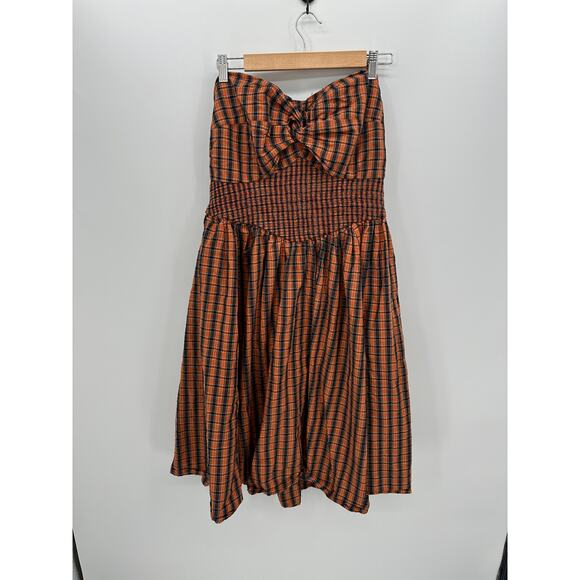 Unique Vintage Womens Orange Striped Strapless Halloween Dress Size 2X Pockets - Picture 1 of 9